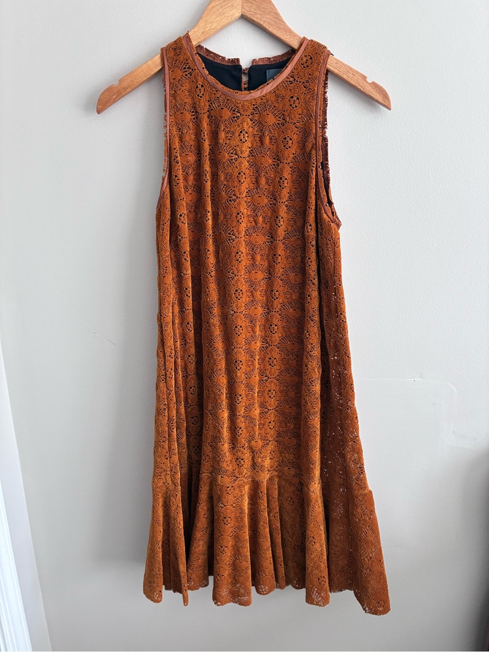 Maeve by Anthropologie Sleeveless Lace A-Line Dress in Burnt Orange